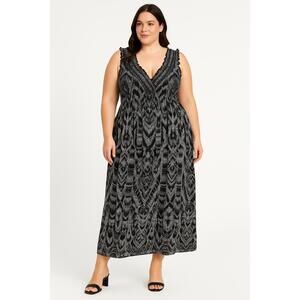 City Chic Dress Womens XL Black White Sleeveless VNeck Ruffled Edges Modern Chic